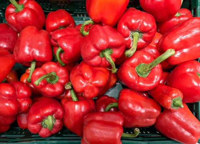 poivrons rouges au coin du marche